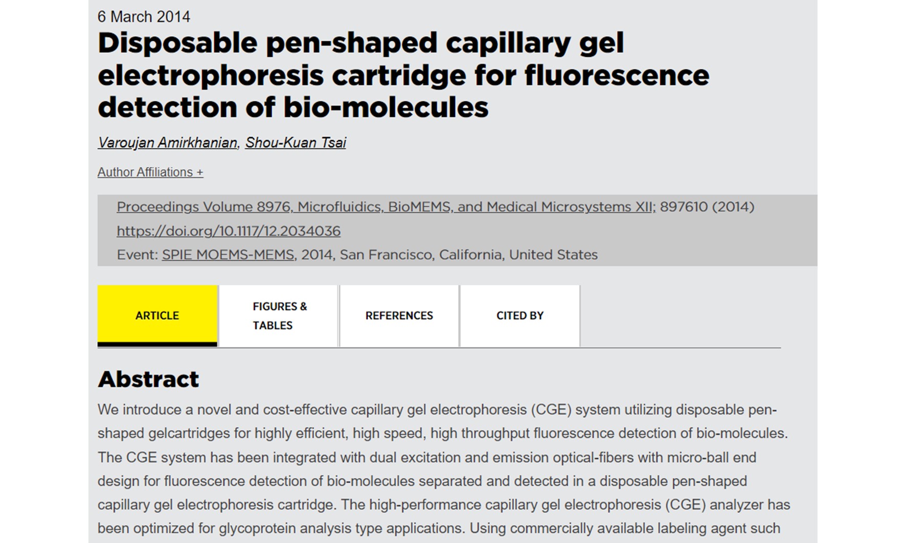 Disposable pen-shaped capillary gel electrophoresis cartridge for fluorescence detection